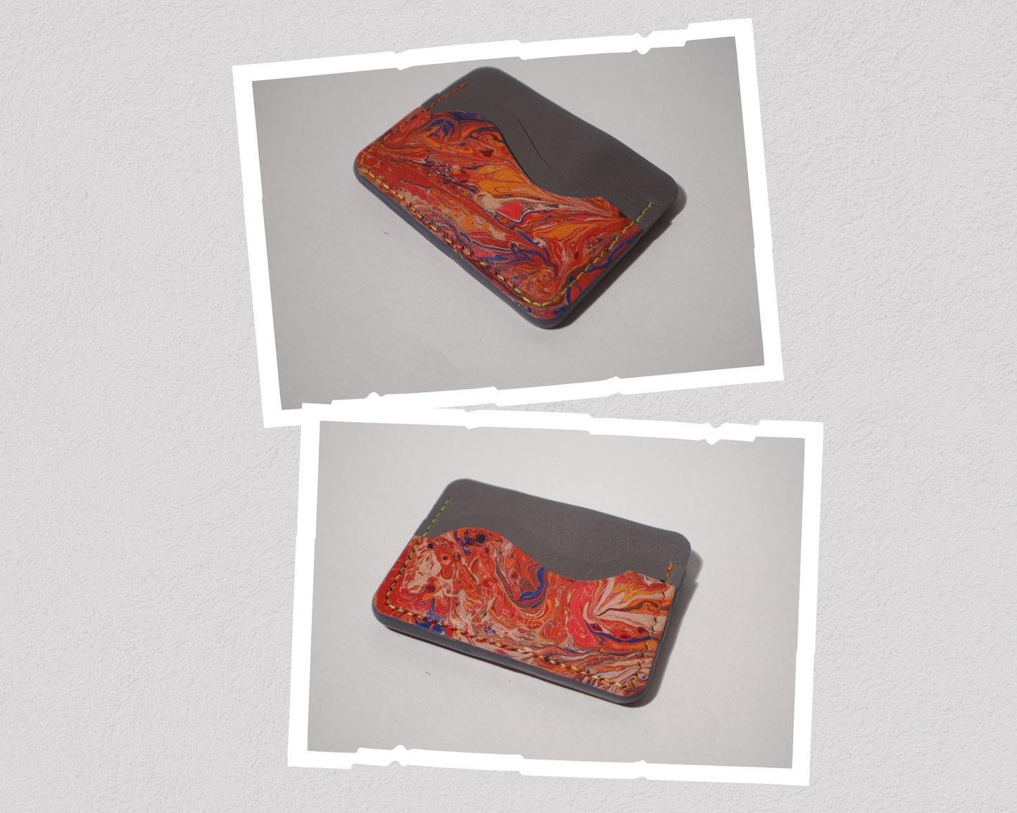 leather card holder 5 pocket, card holder, vegetal leather, leather marbled paint, leather paint, card holder handmade