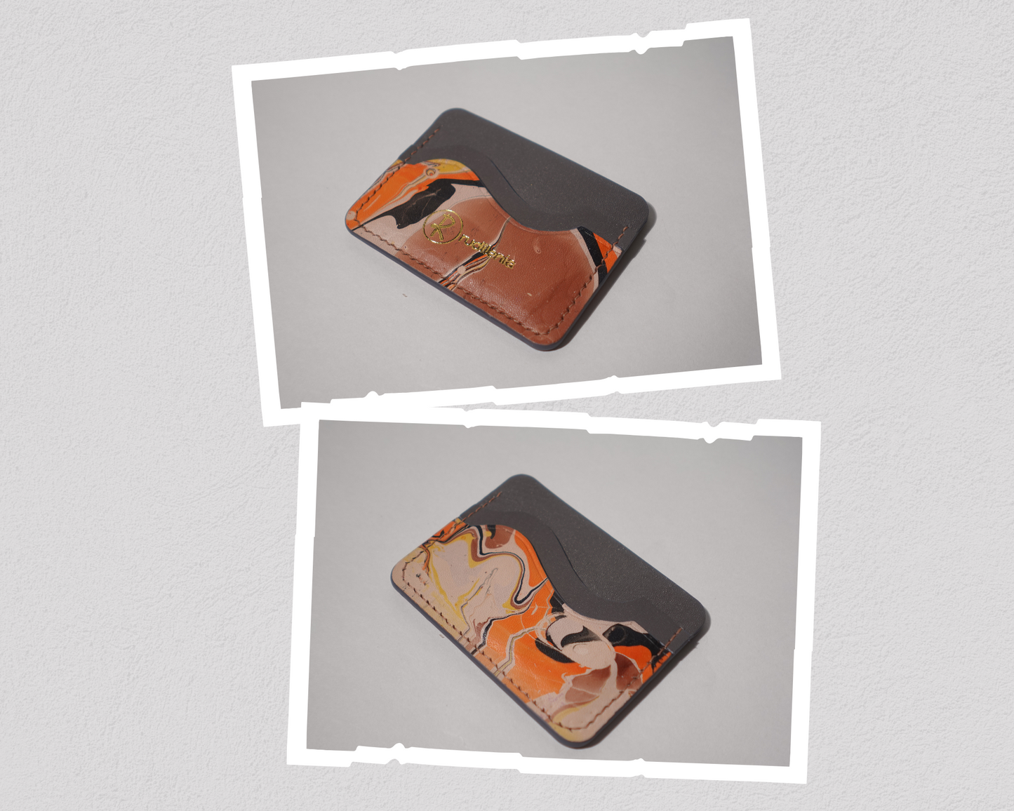 leather card holder 5 pocket, card holder, vegetal leather, leather marbled paint, leather paint, card holder handmade