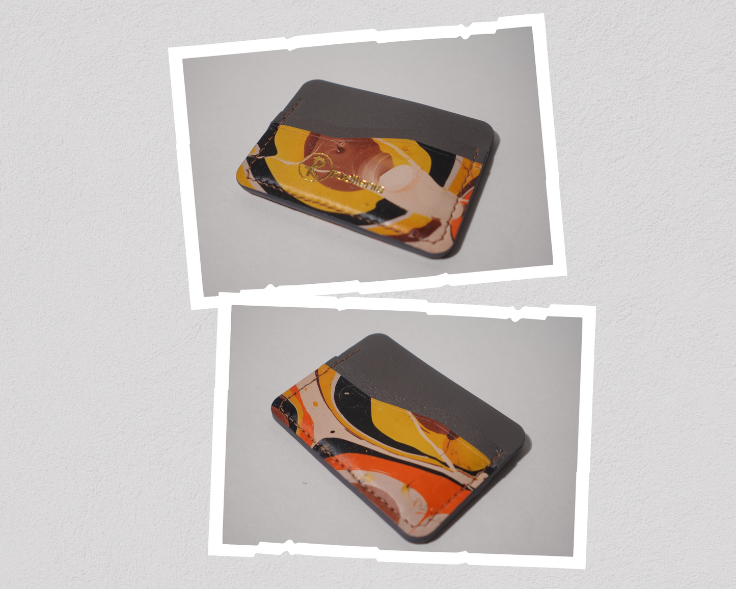leather card holder 5 pocket, card holder, vegetal leather, leather marbled paint, leather paint, card holder handmade