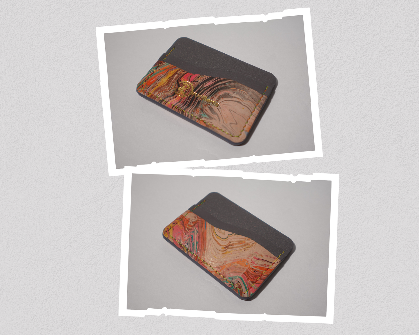 leather card holder 5 pocket, card holder, vegetal leather, leather marbled paint, leather paint, card holder handmade