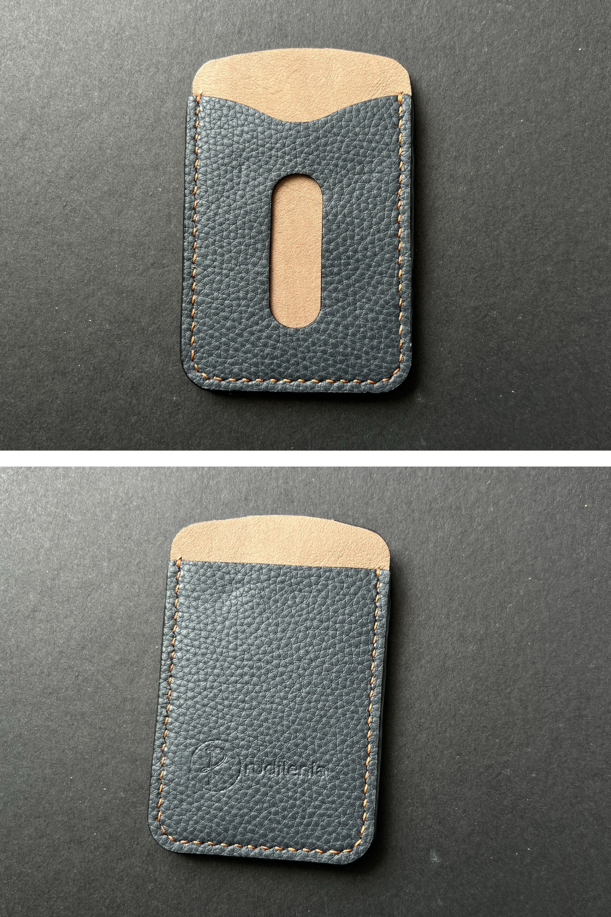 tarjetero en piel para hombre color azul y marron