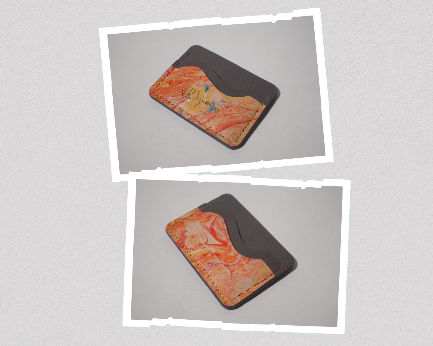 leather card holder 5 pocket, card holder, vegetal leather, leather marbled paint, leather paint, card holder handmade