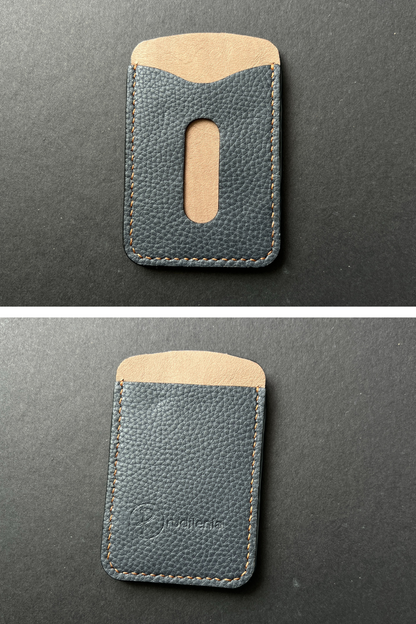 tarjetero en piel para hombre color azul y marron